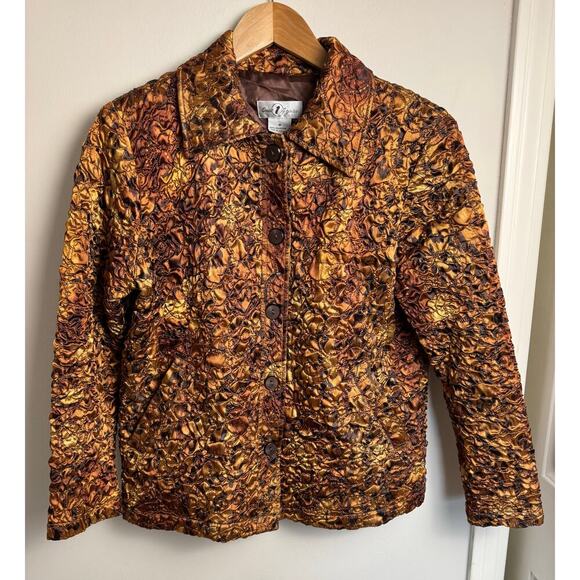 Vintage Once Again Blazer Womens M textured Quilted Tapestry Gold Brown Button - Picture 2 of 9